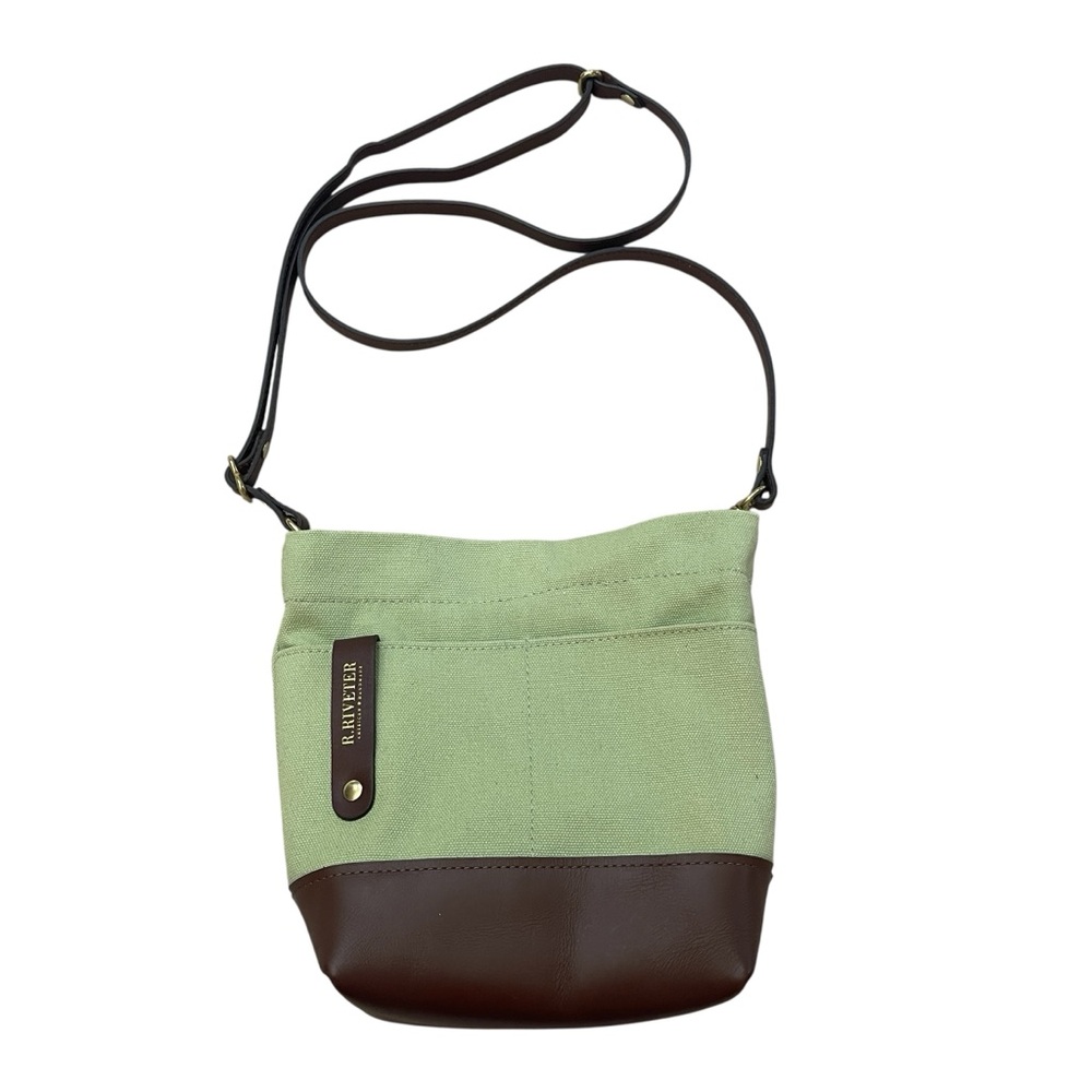 R. Riveter Betsy Canvas and Leather Trim Small Bucket Bag Crossbody Purse